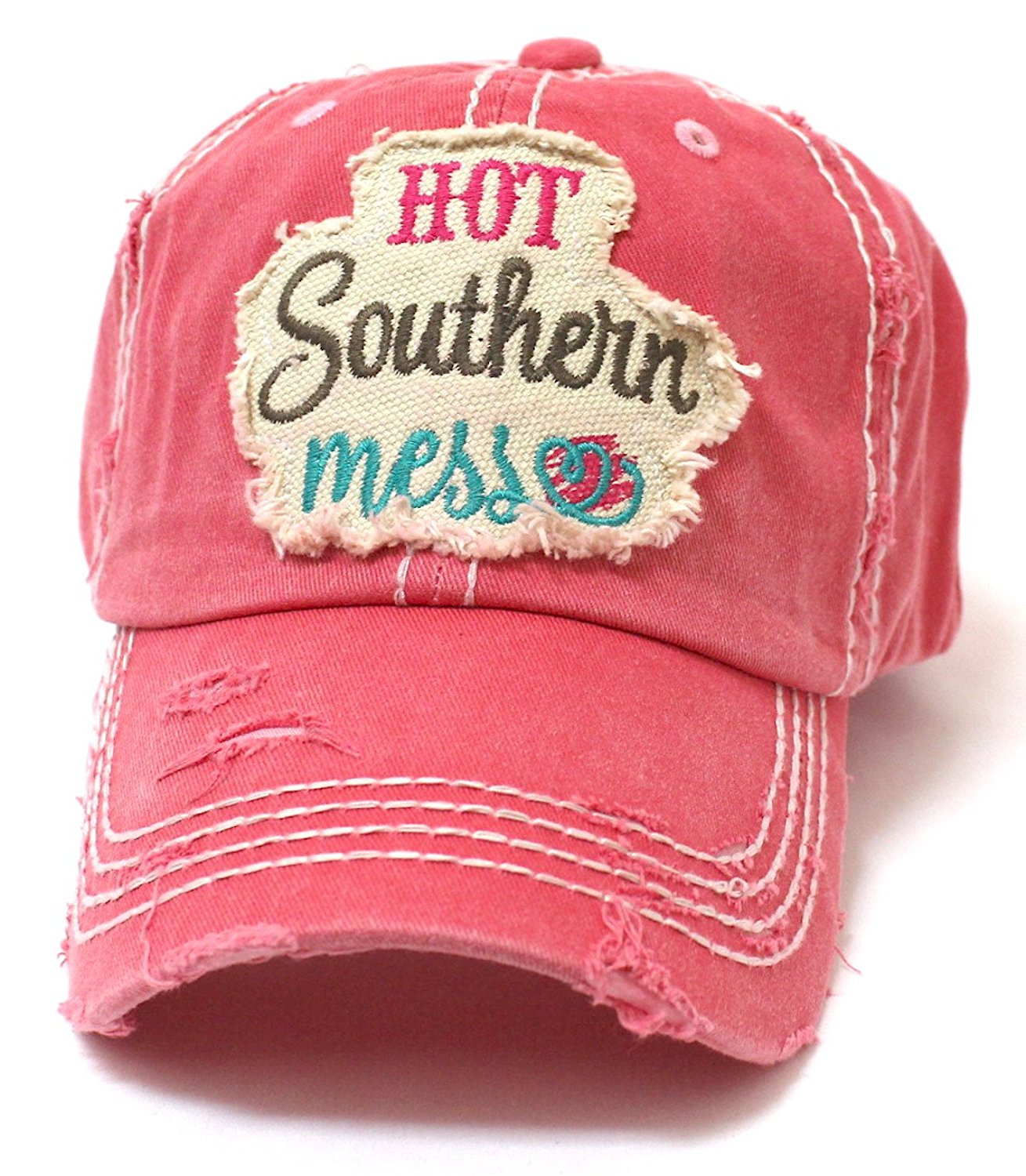 Hot Southern Mess Patch Embroidery Distressed Baseball Hat – Caps 'N ...