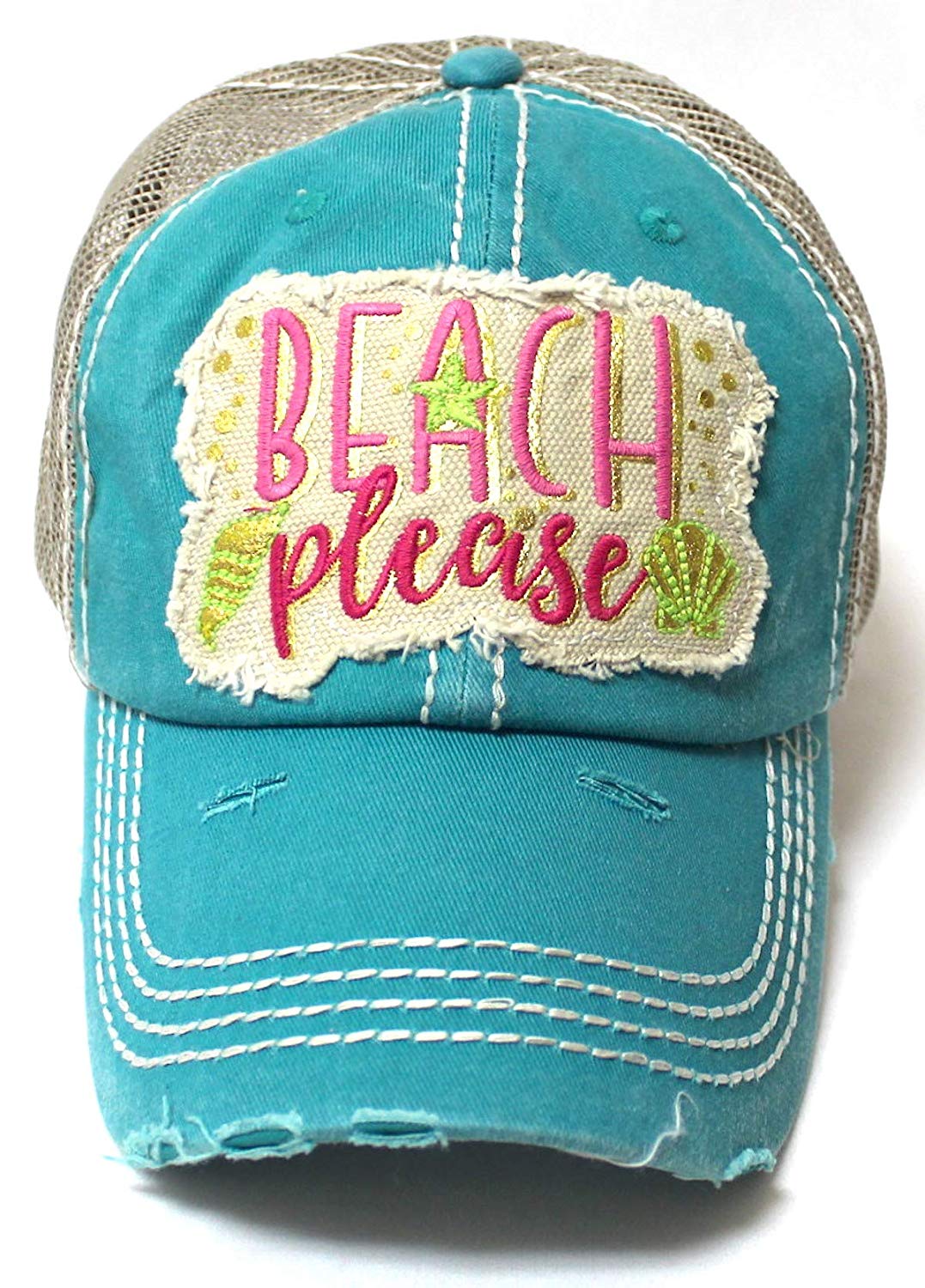 Women's Vintage Trucker Hat Beach Please Patch Embroidery Graphic, Tur ...
