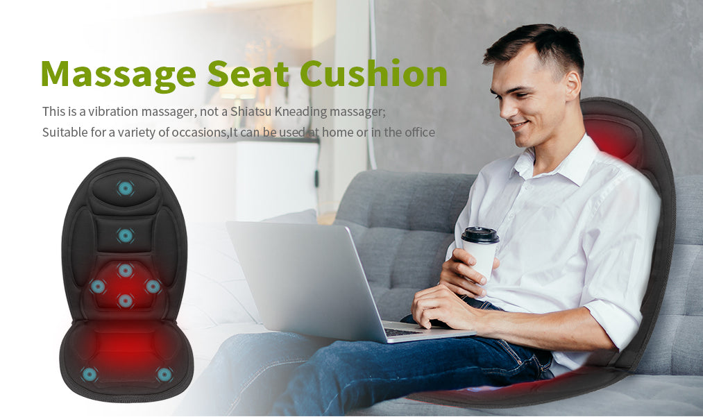 Vibration Back Massager Seat with Heat:Chair Seat Massager with 8 Vibr –  HelloMynt