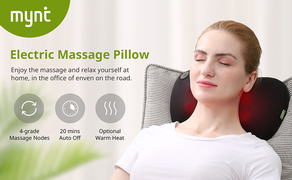1byone Shiatsu Massage Pillow Massager with Heat Balls and Car