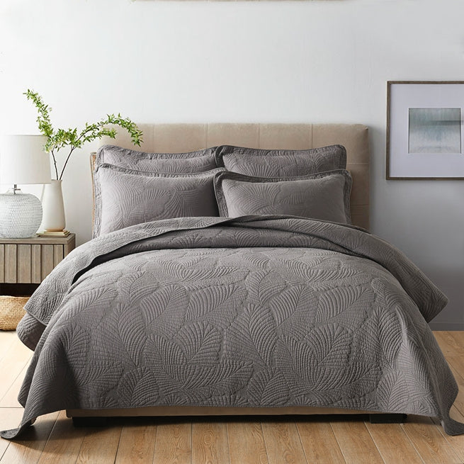 Nadia 100 Cotton Coverlet Bedspread Bedcover Set Charcoal