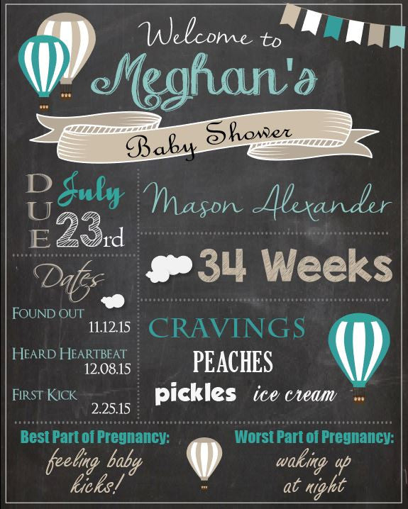 Hot Air Balloon Baby Shower Chalkboard Sign Red Morning Studios