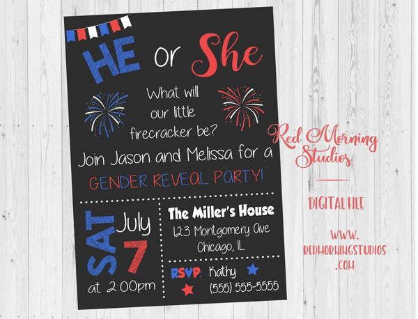 4th Of July Gender Reveal Party Invitation PRINTABLE Red Mornin