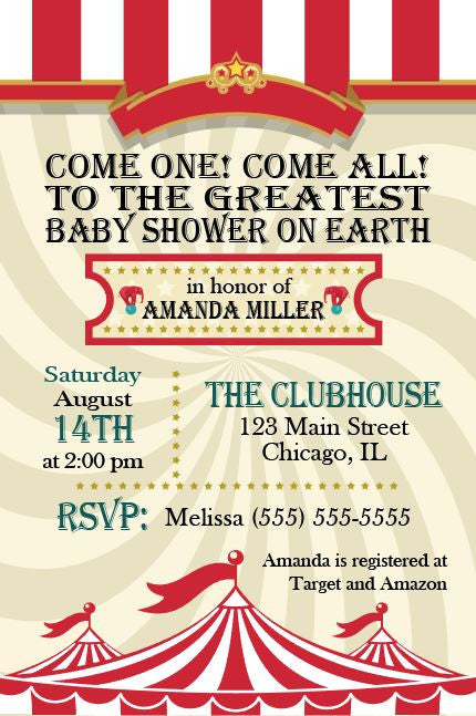 circus baby shower invitations