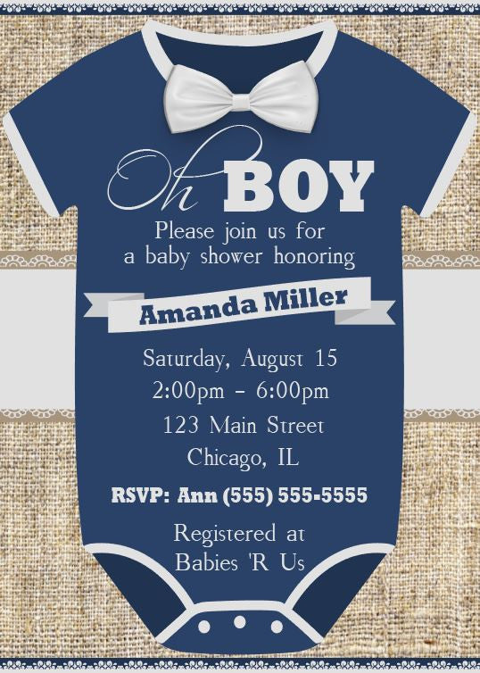Oh Boy Baby Shower Invitation Printable Red Morning Studios