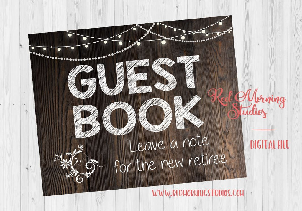 retirement guest book sign printable rustic red morning