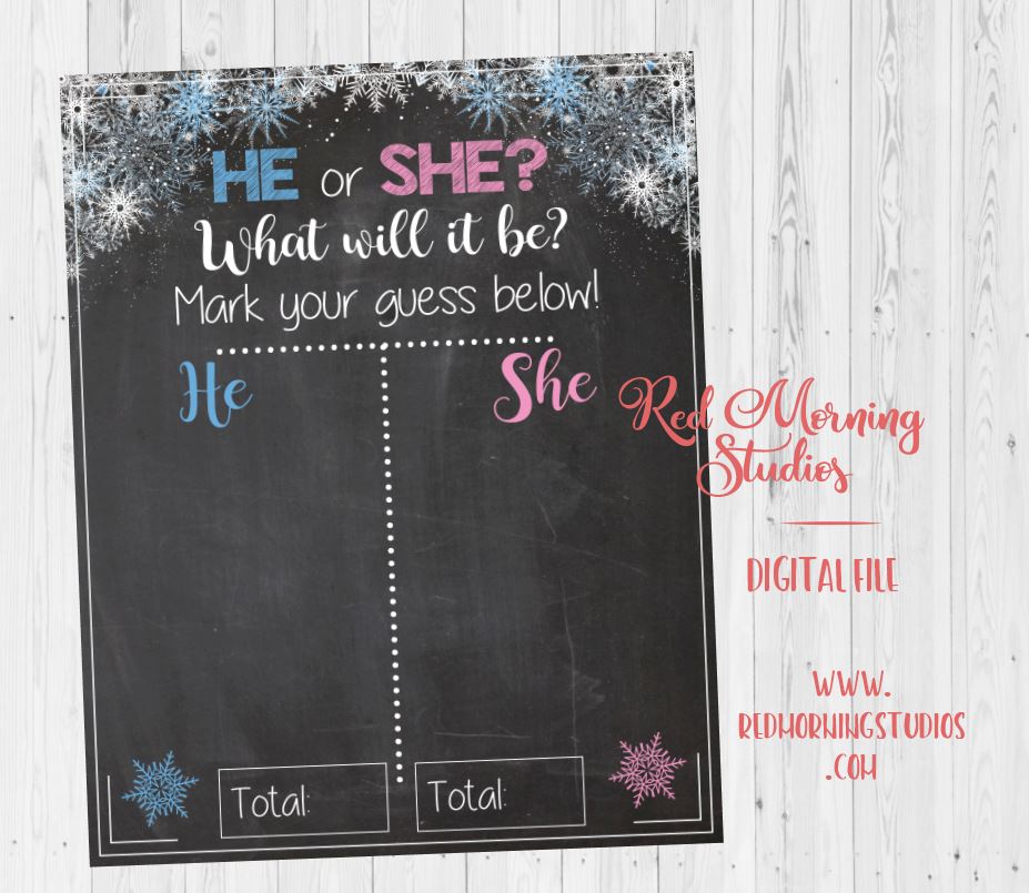 winter snowflake gender reveal guess sign printable