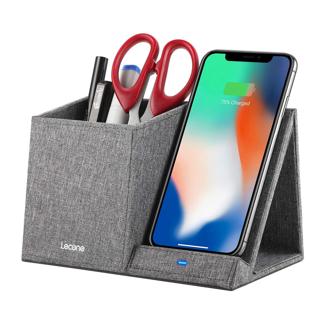 Lecone 10w Fast Wireless Charger With Desk Organizer Qi Certified Fabr