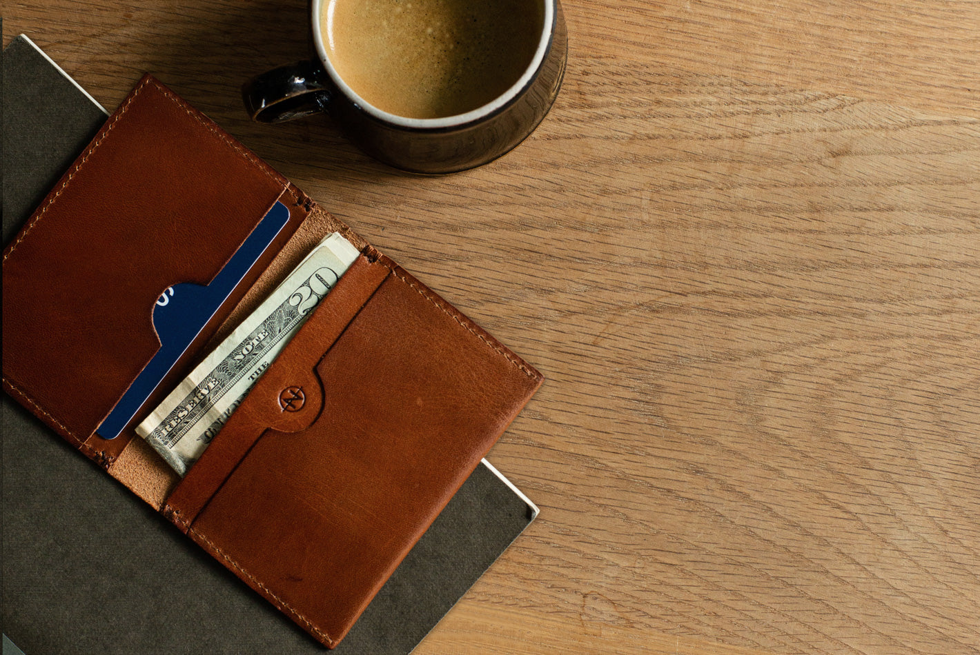 The Cognac Nimrodian Bi-Fold Card Case from VOID Watches, designed by David Ericsson.
