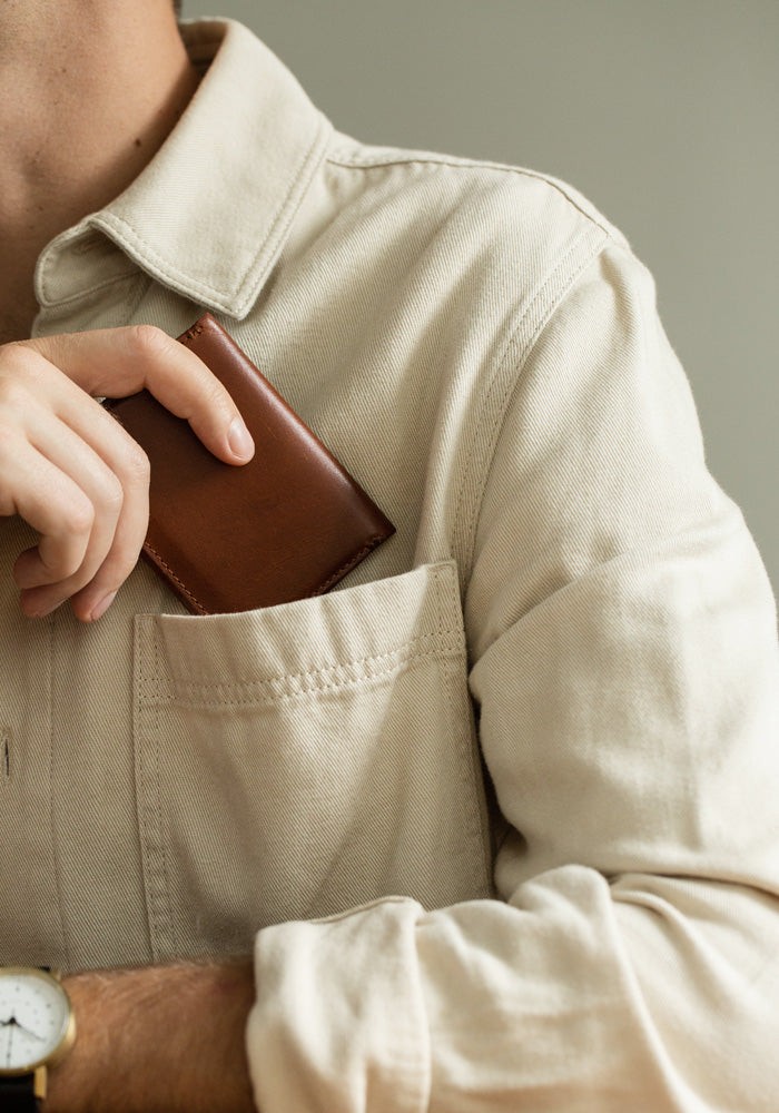 The Cognac Nimrodian Bi-Fold Card Case from VOID Watches, designed by David Ericsson.