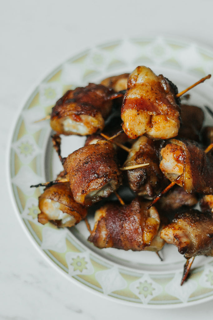 Bacon wrapped sweet chicken bites