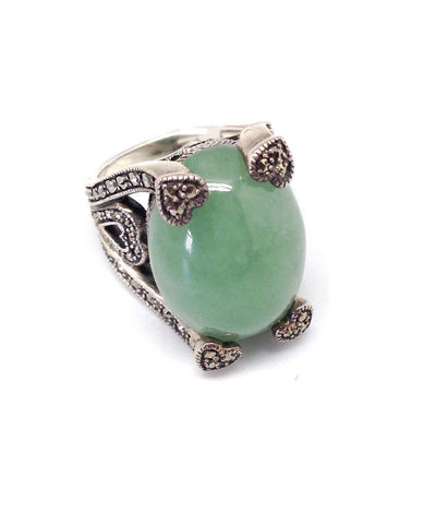 Bague art déco jade ornée d'argent et marcassites métron