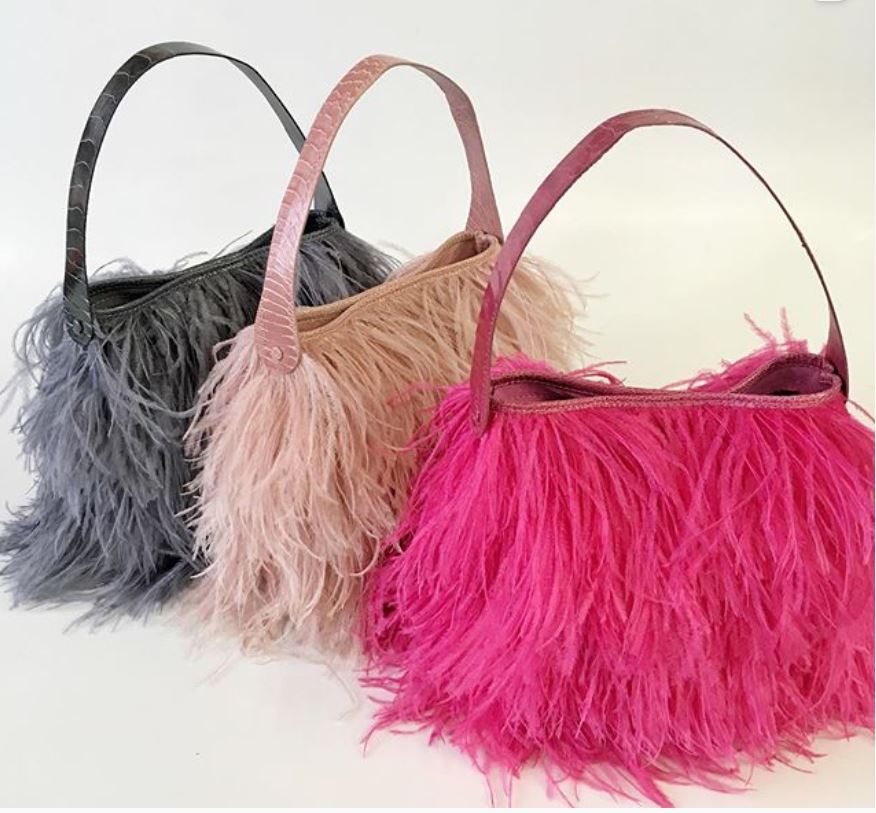 Shayleen Ostrich Feather & Shin Leather Handbag – KOLUNTU