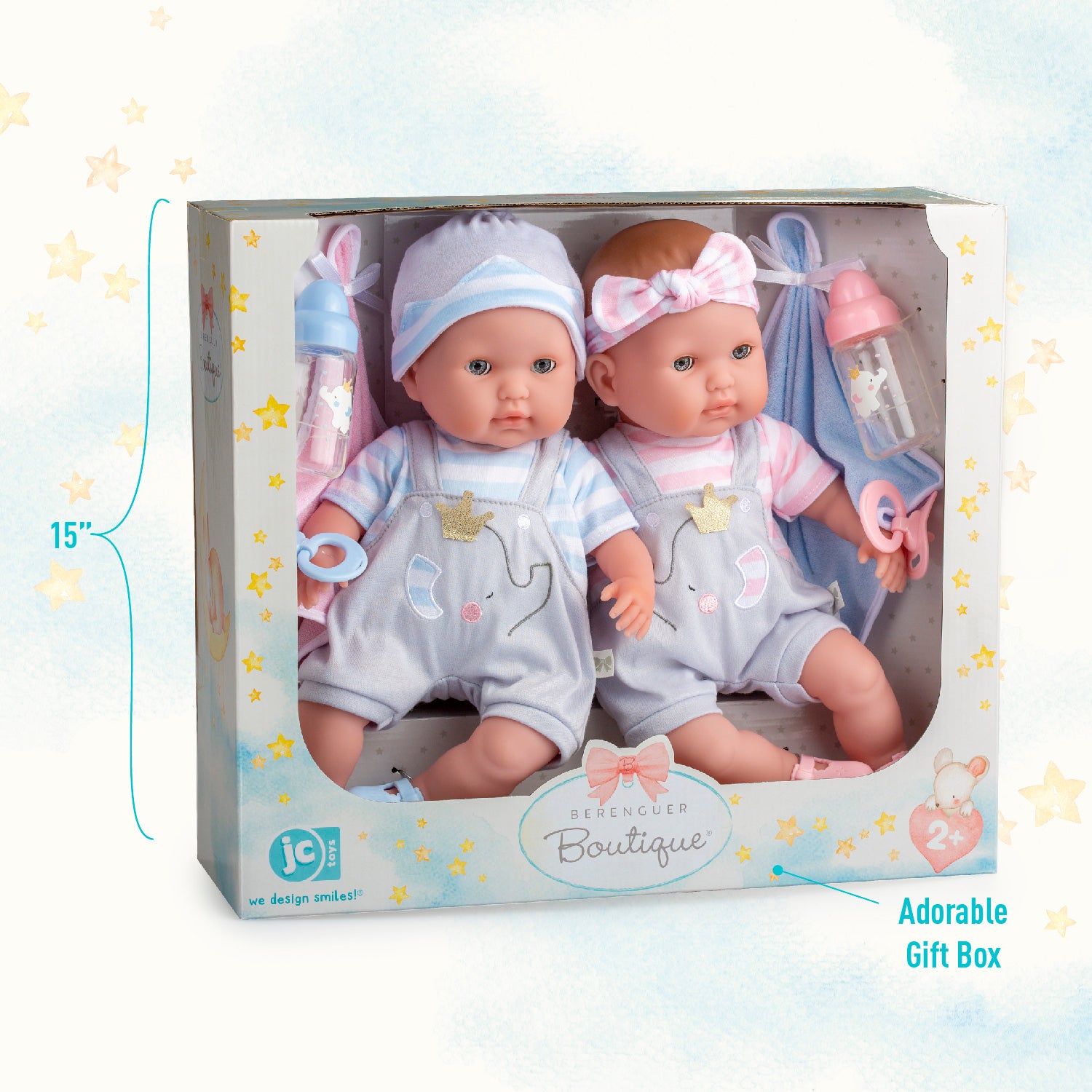 JC Toys, Berenguer Boutique TWINS 15in Soft Body Baby Doll Open/Close ...