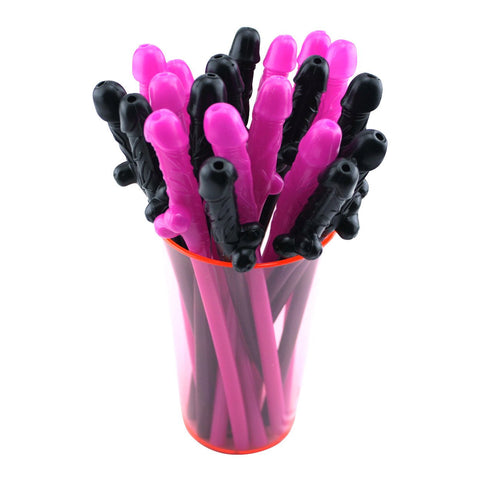 Bachelorette Party - Penis Straws Pink & Black - Discount Supplies