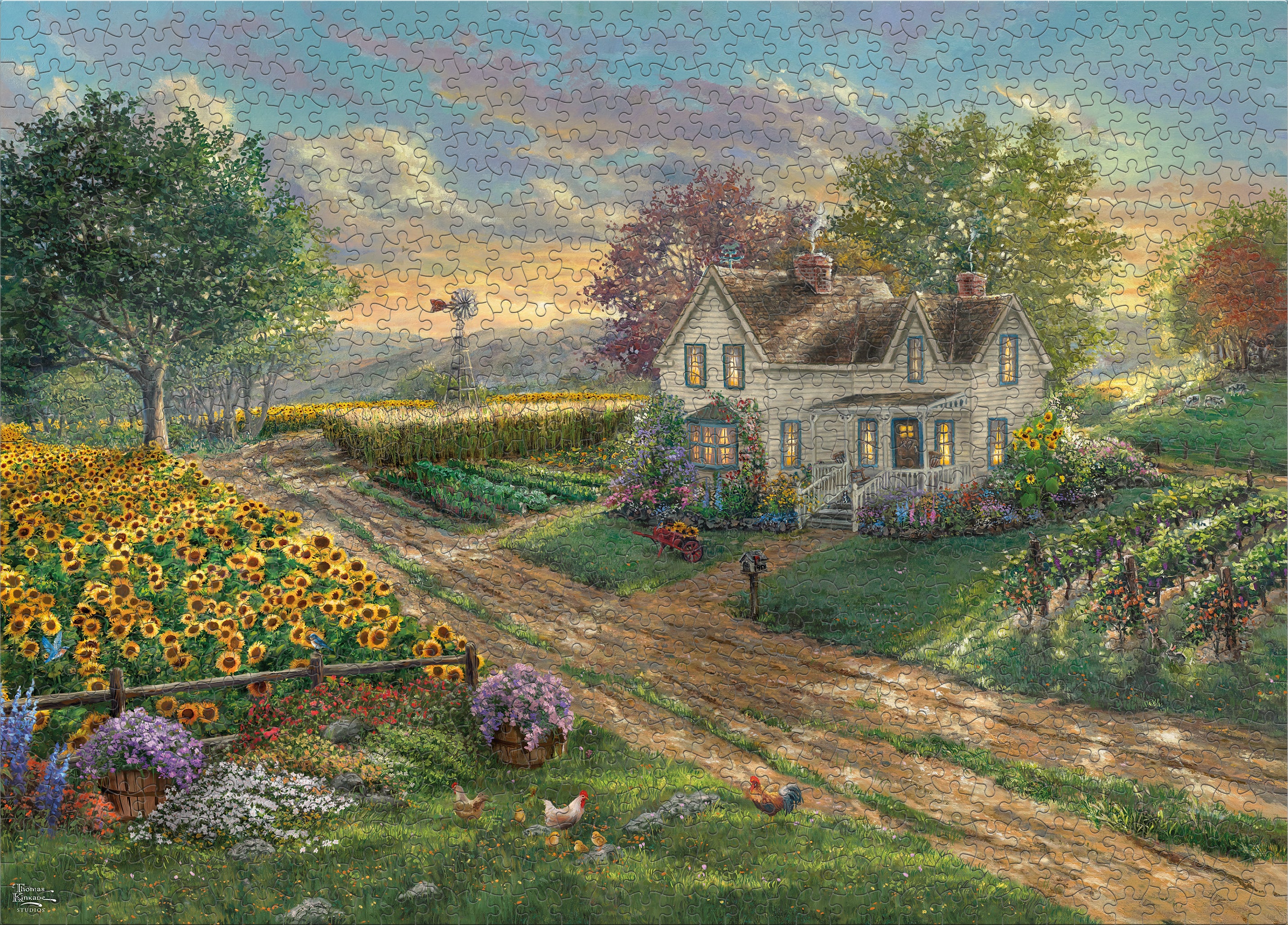 My wife's ongoing collection of Thomas Kinkade Disney puzzles - at