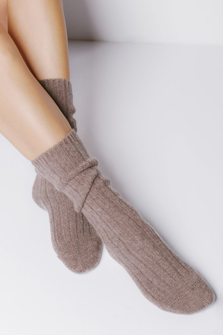 Ribbed Trim Cashmere Socks | NakedCashmere