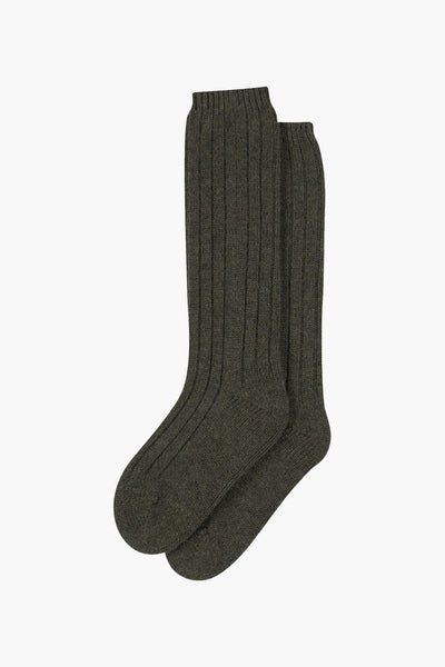 Ribbed Trim Cashmere Socks