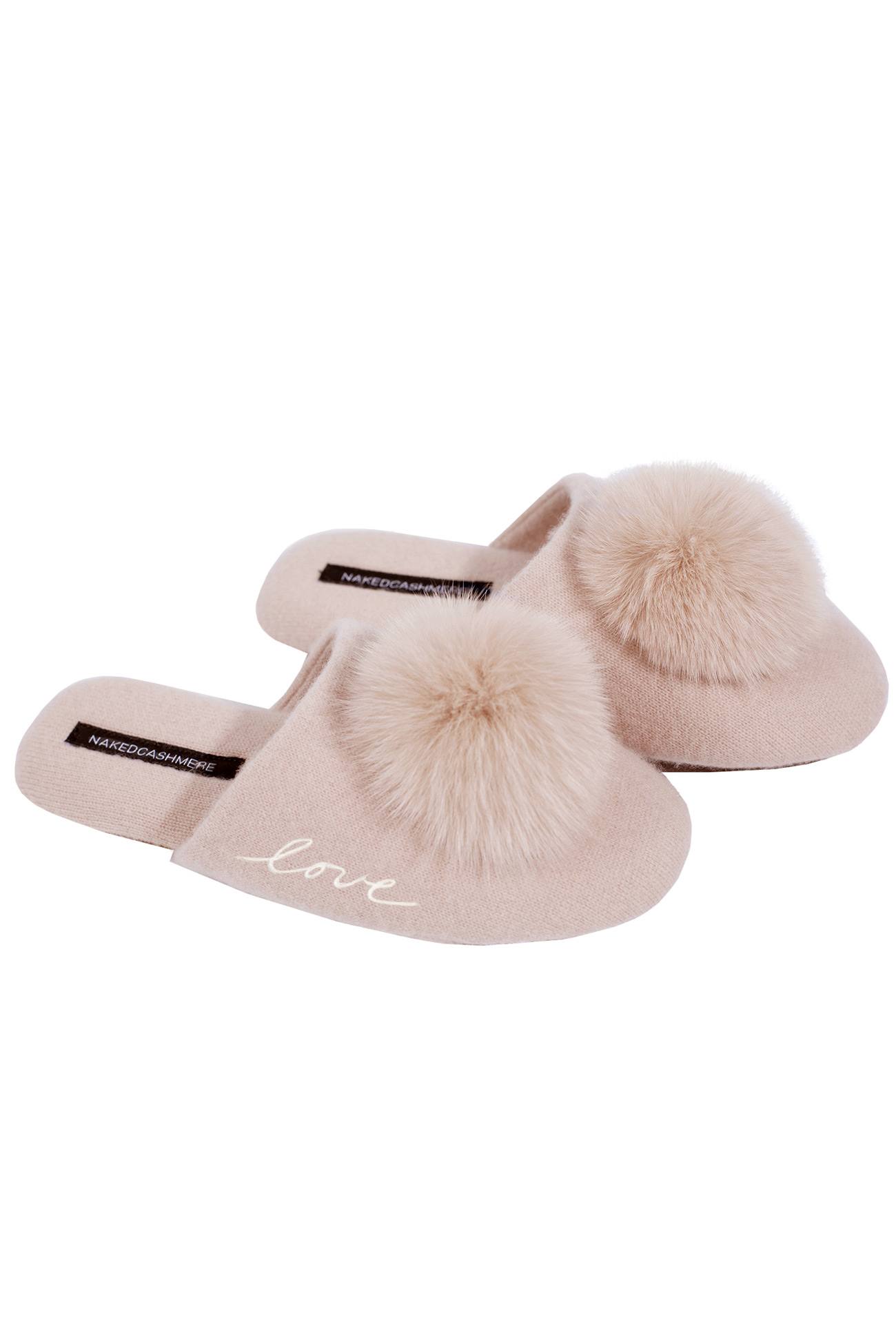 cashmere slippers with pom pom
