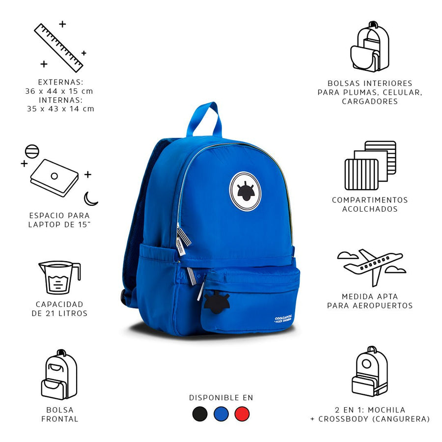 Mochila para laptop Capital Alex Siordia 15" + cangurera azul