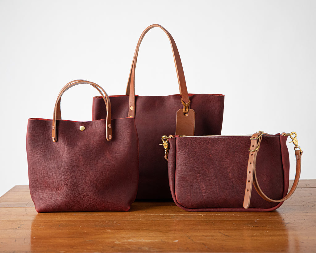 Leather tote bag, mini tote, and crossbody bag