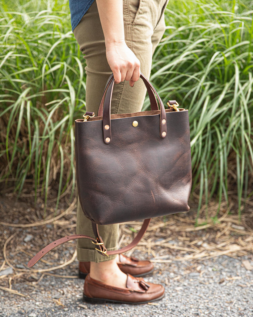 Brown Bison leather mini tote bag