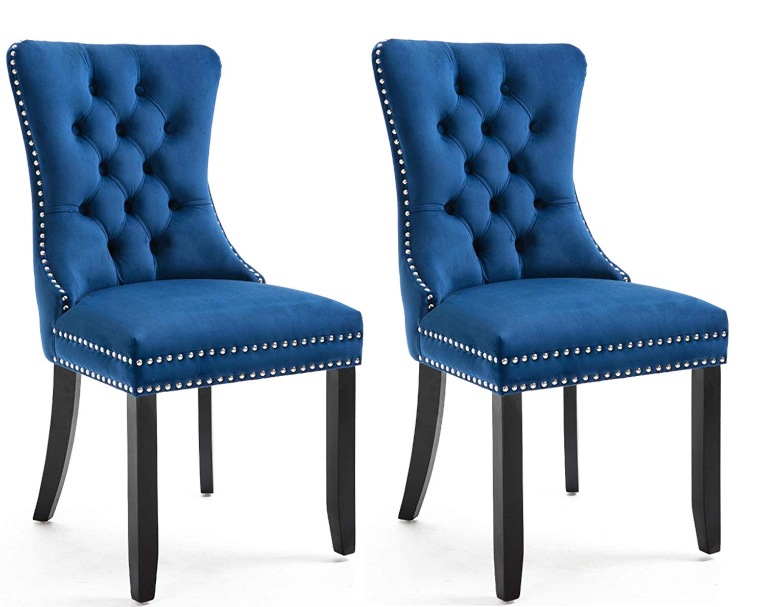 Blue and gold upholstered dining chair with tufted back - wide 7