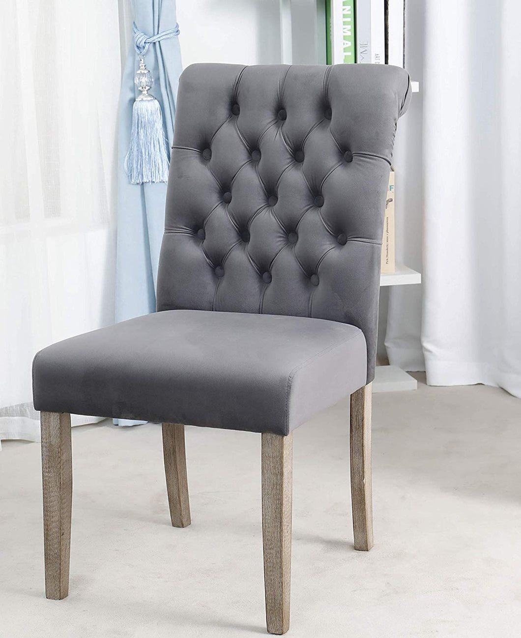 Camran High Back Velvet Charcoal Tufted Upholstered Dining Chairs, Set