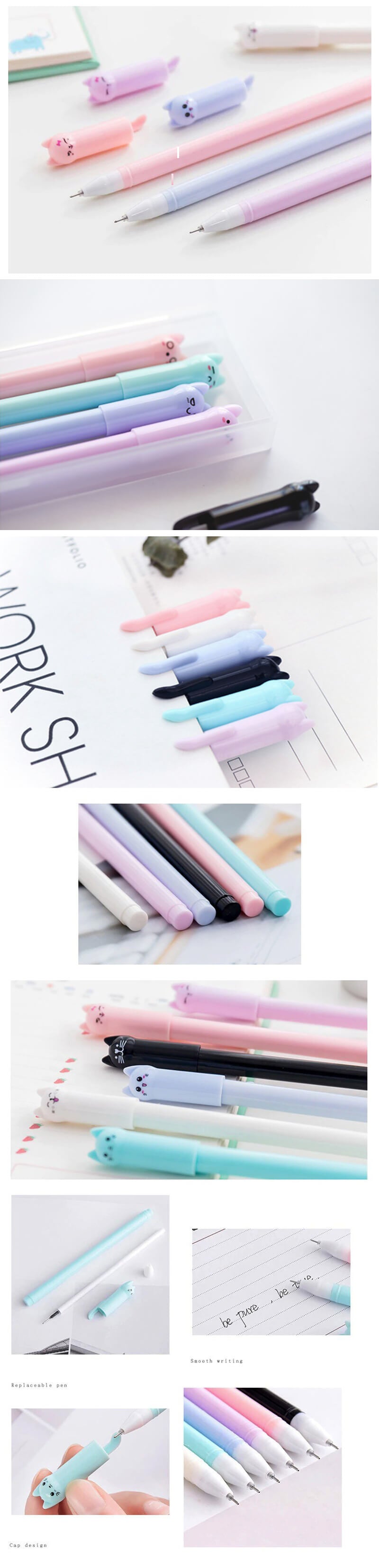 Cute Cartoon Cat Gel Pen 6 Colors Set Black Ink - Detail