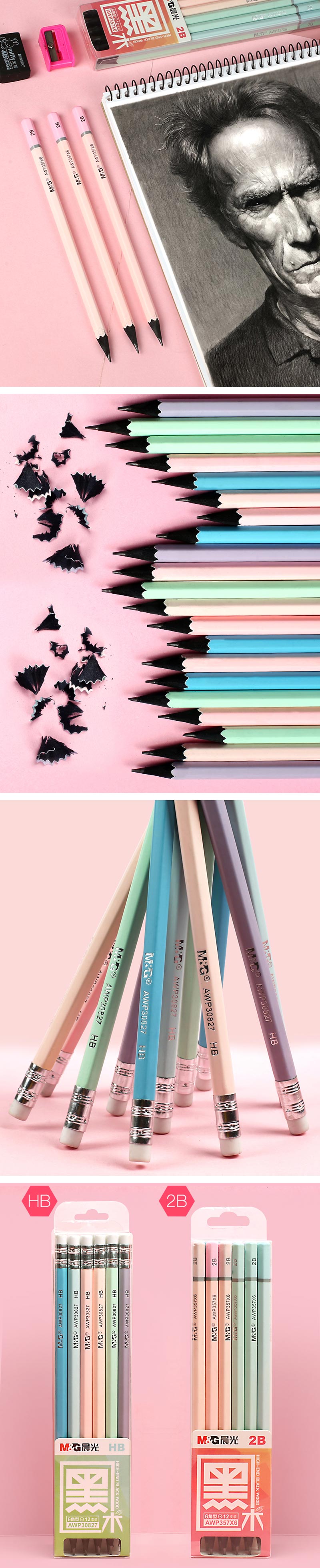 Pastel Black Wood HB 2B Pencil 12 Pcs Set - Detail