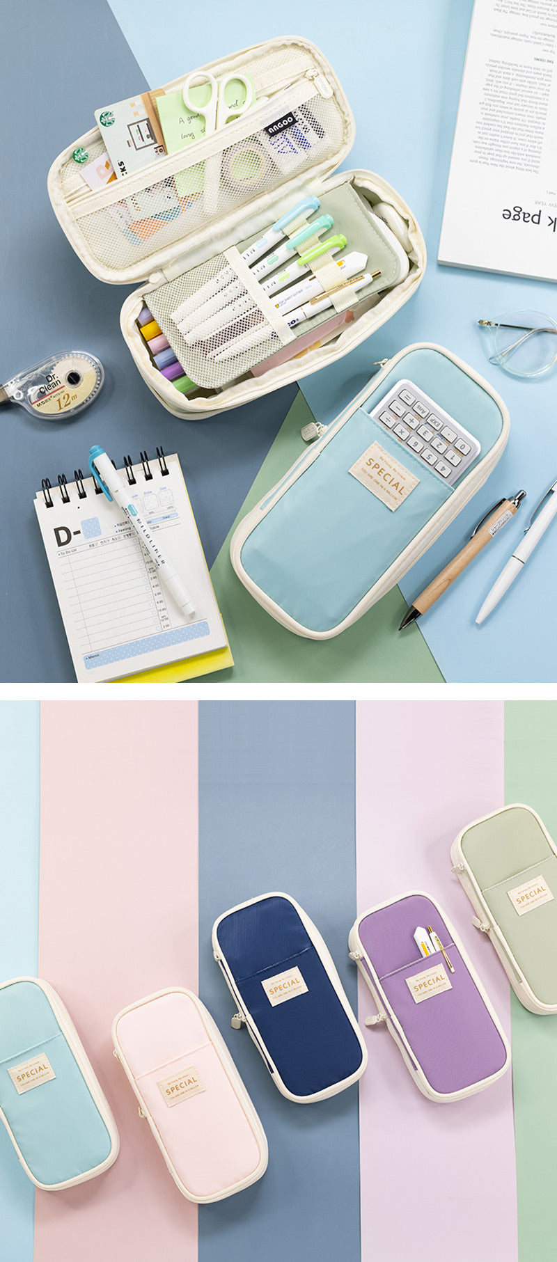 Pastel Zippered Large Foldable Pencil Case — A Lot Mall