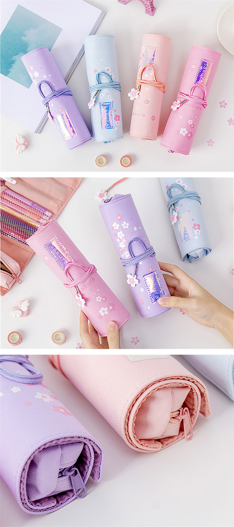 Global Art Canvas Pencil Roll Up Case - Rose