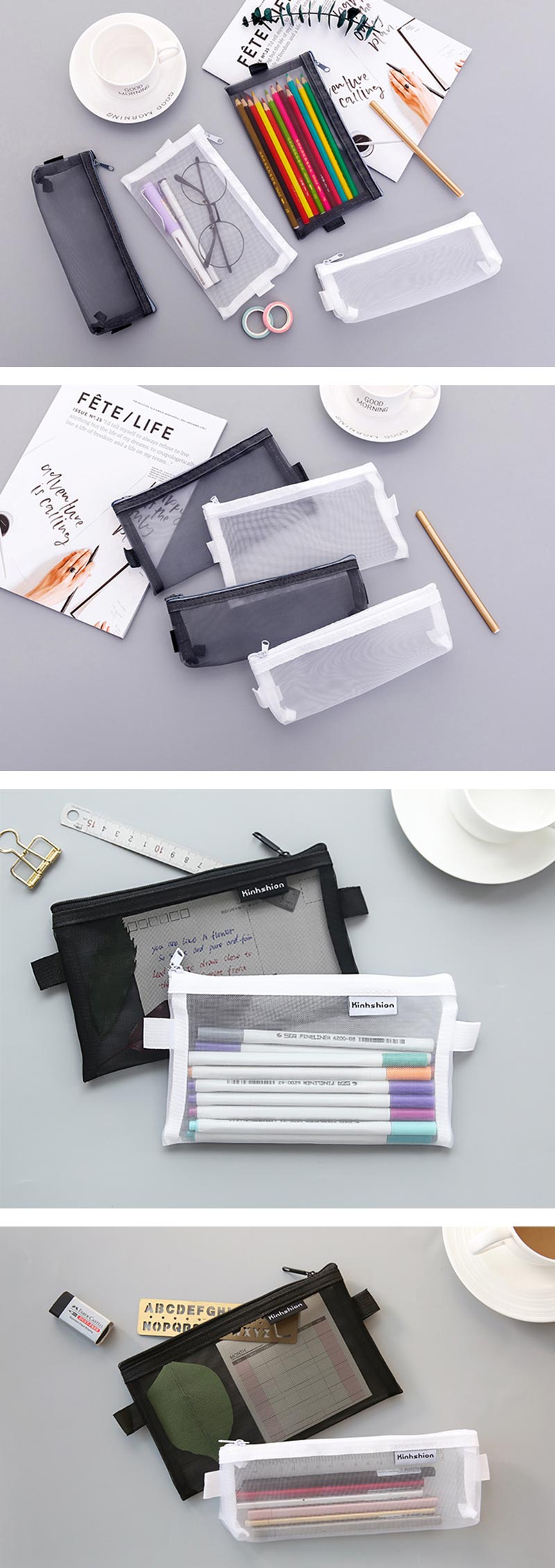 Transparent Mesh Zipper Pencil Case - Detail