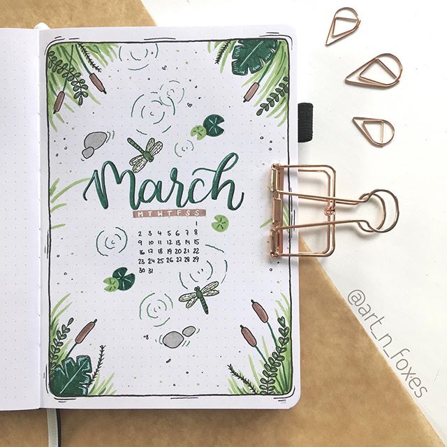 bullet journal cover page for march