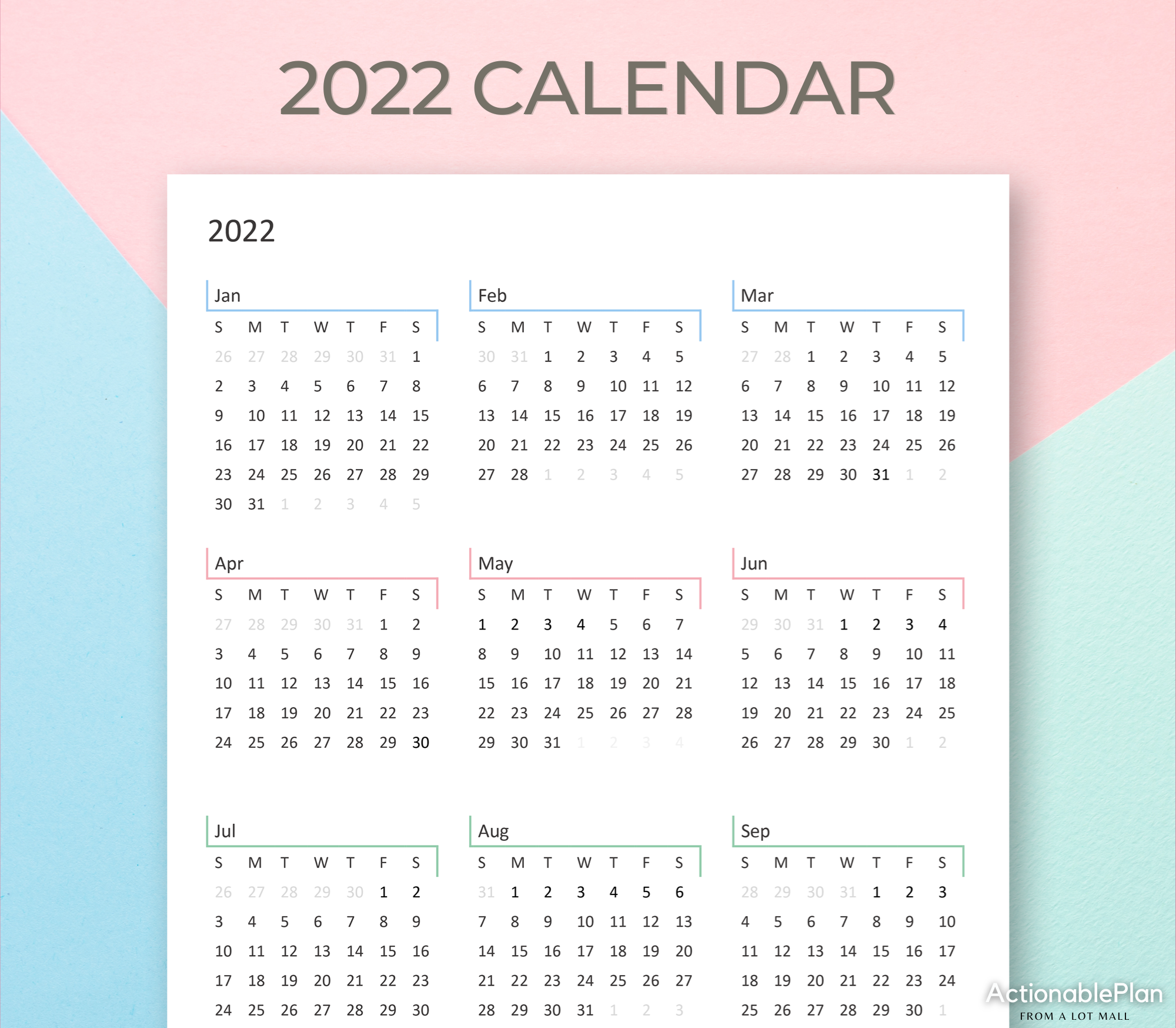 2022 yearly calendar printable planner digital insert template 5 cal a lot mall