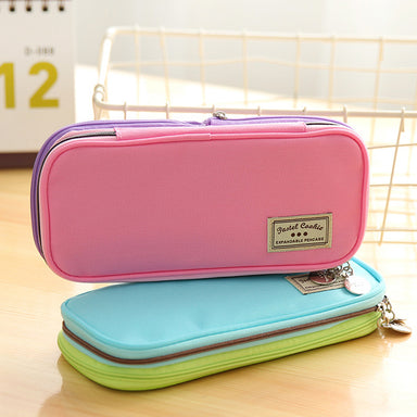 KOKUYO Corduroy Pan Case Pen Pencil Bag Flat Open Multi Pocket Storage Pouch  Handbag for Stationery School Travel F7025