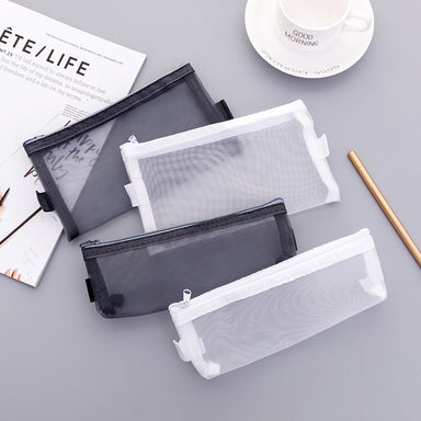 Transparent Mesh Zipper Large Pencil Case — A Lot Mall