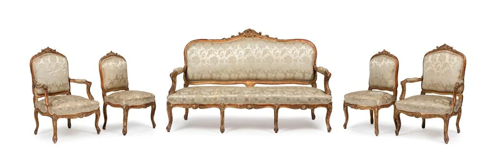 French Louis XV Paris style carved gilt wood Salon Suite Set