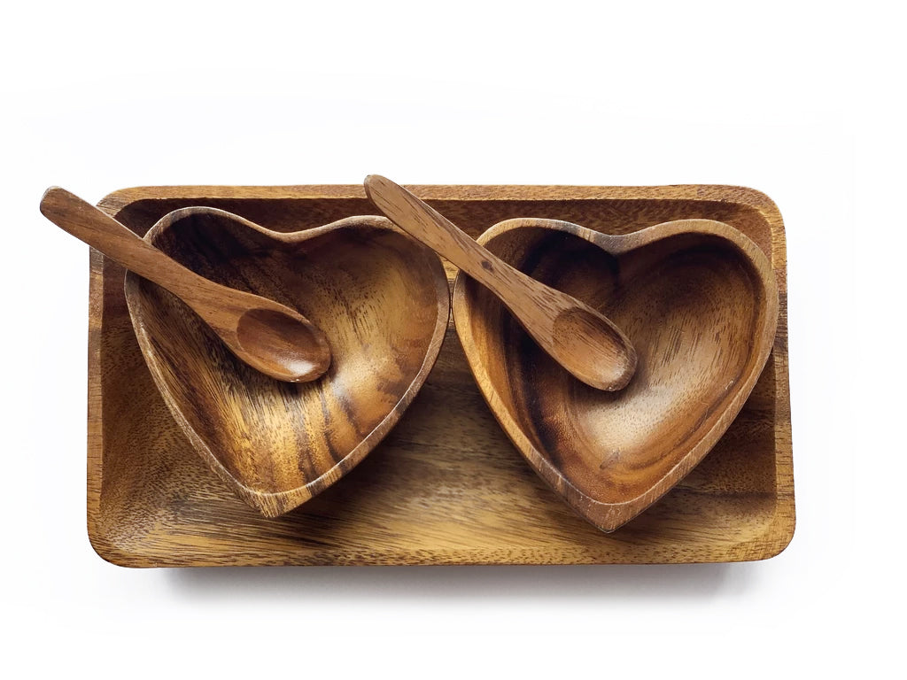 Acacia Wood Heart Serving Set