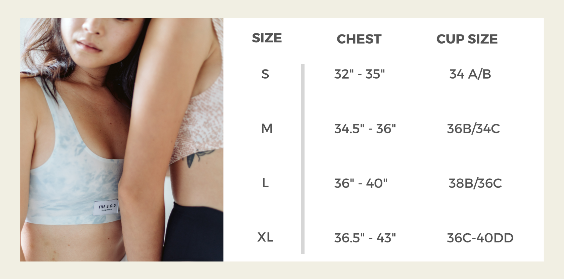 THE B.O.D Bralette Size Guide