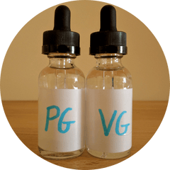 Bottles of vegetable glycerin and propylene glycol e-liquid for vaping