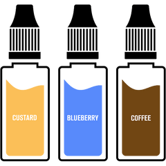 Vape flavours in bottles - custard, blueberry and coffee