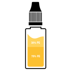 Bottle of e-liquid containing vegetable glycerin and propylene glycol