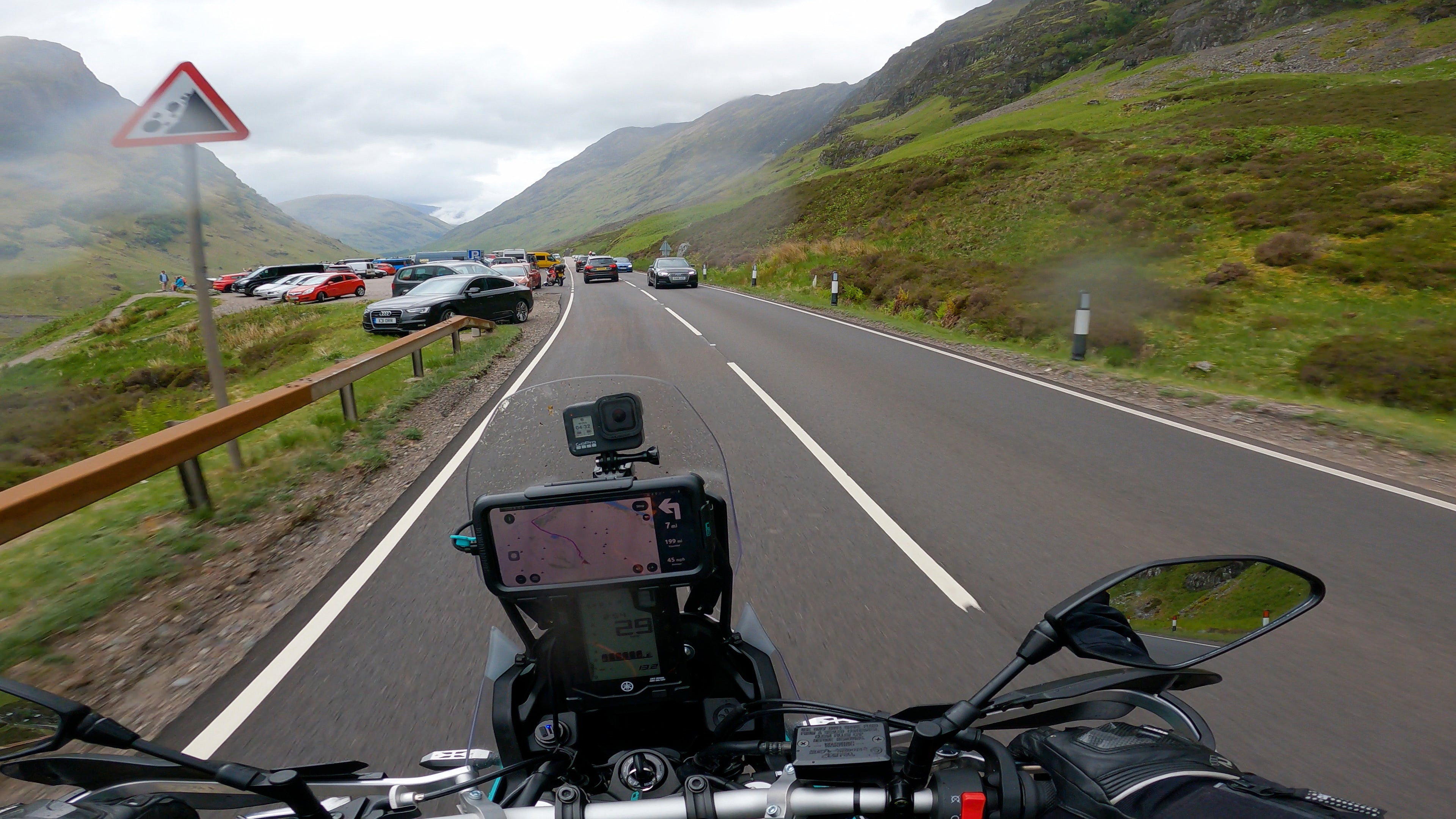 Glen Coe Motorcycle Touring, busy with cars.