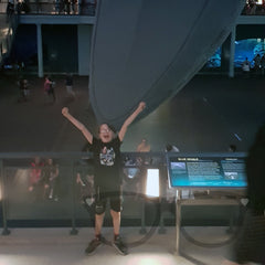 The Mini Geek being very excited about seeingn a life size blue whale at the American Museum of natural history
