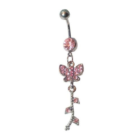 Dangly Crystal Gem - Butterfly Belly Ring - Pink – BeautyPoundShop.com