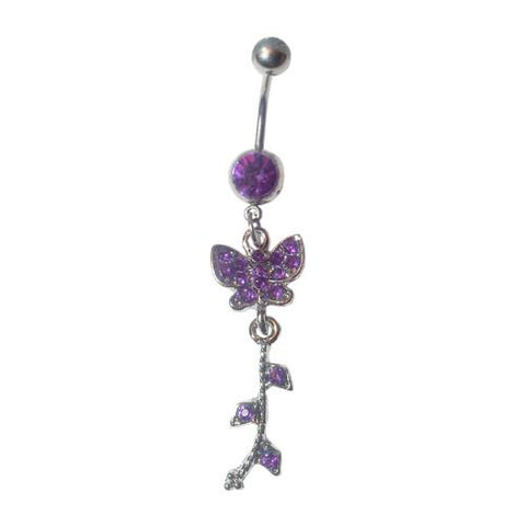 Dangly Crystal Gem - Butterfly Belly Ring - Violet – BeautyPoundShop.com