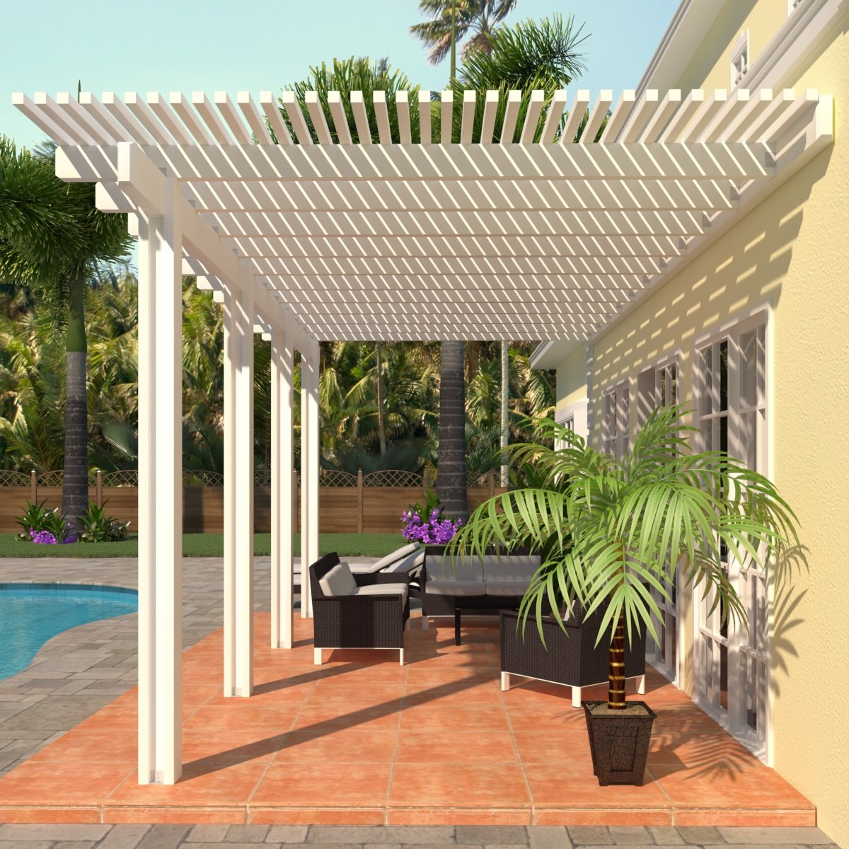 10 ft. Deep x 14 ft. Wide White Attached Aluminum Pergola -4 Posts