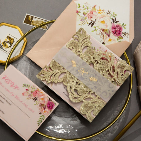 Gold Glitter wedding invitation