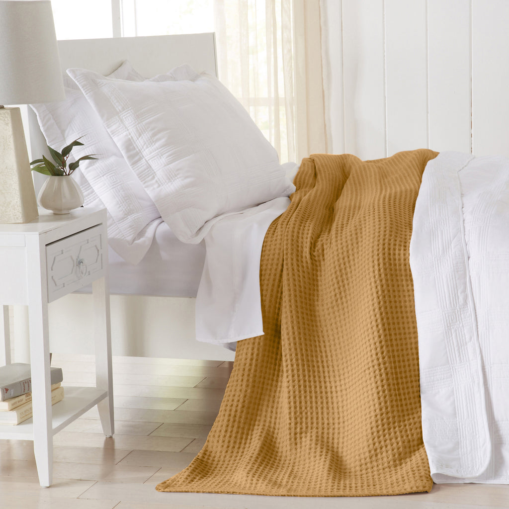 Cotton Waffle Weave Bed Blanket Marigold